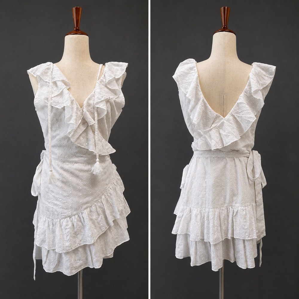 Melissa Odabash White Mini Dress Size M Ruffle Wrap Resort Romantic Boho NEW